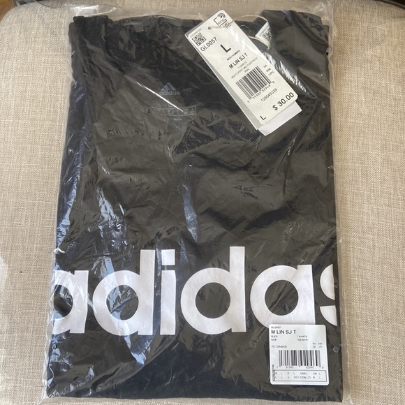 Men's adidas Essentials Embroidered Linear Logo Tee- Black - Picture 9 of 11